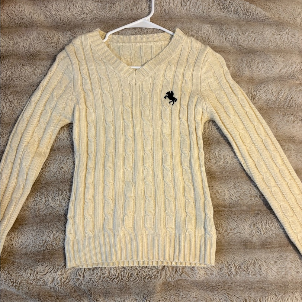 SHEIN Cream V-Neck Cable-Knit Sweater - Picture 2 of 3